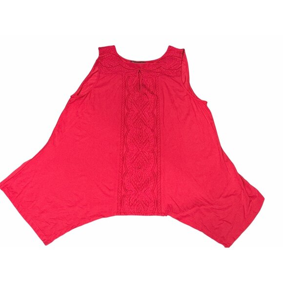 Adrianna Papell Red Sleeveless Tunic Embroidered Front Handkerchief Hem Upscale - Picture 7 of 11